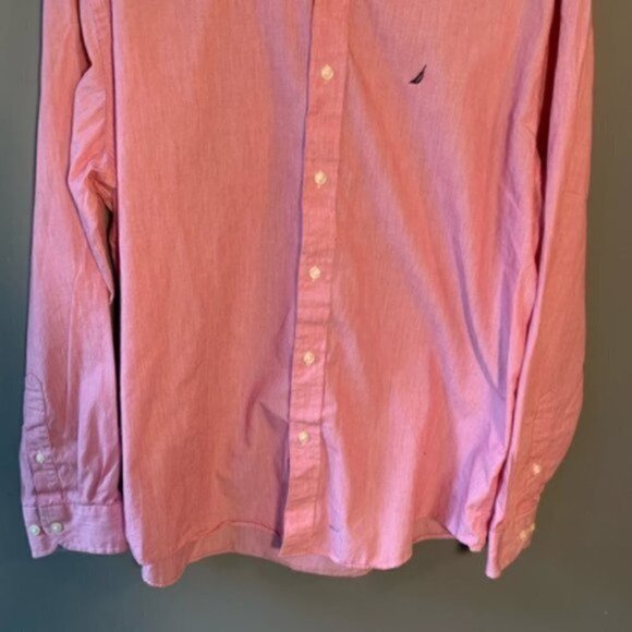 Nautica Button Down Dress Shirt Red White Pinstripe - Picture 4 of 8